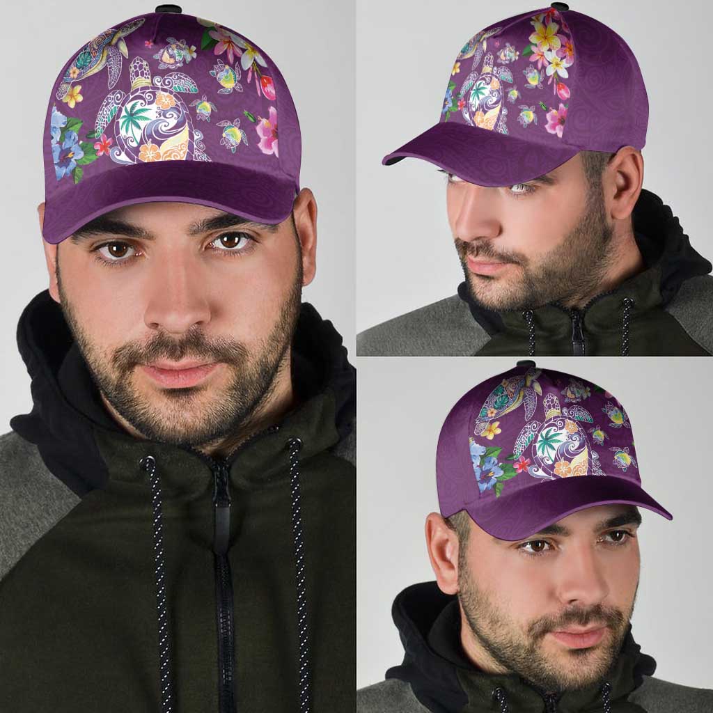 Hawaiian Turtles and Tropical Plants Classic Cap Purple Watercolor