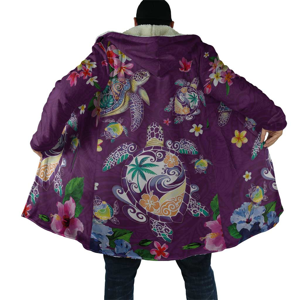 Hawaiian Turtles and Tropical Plants Cloak Purple Watercolor