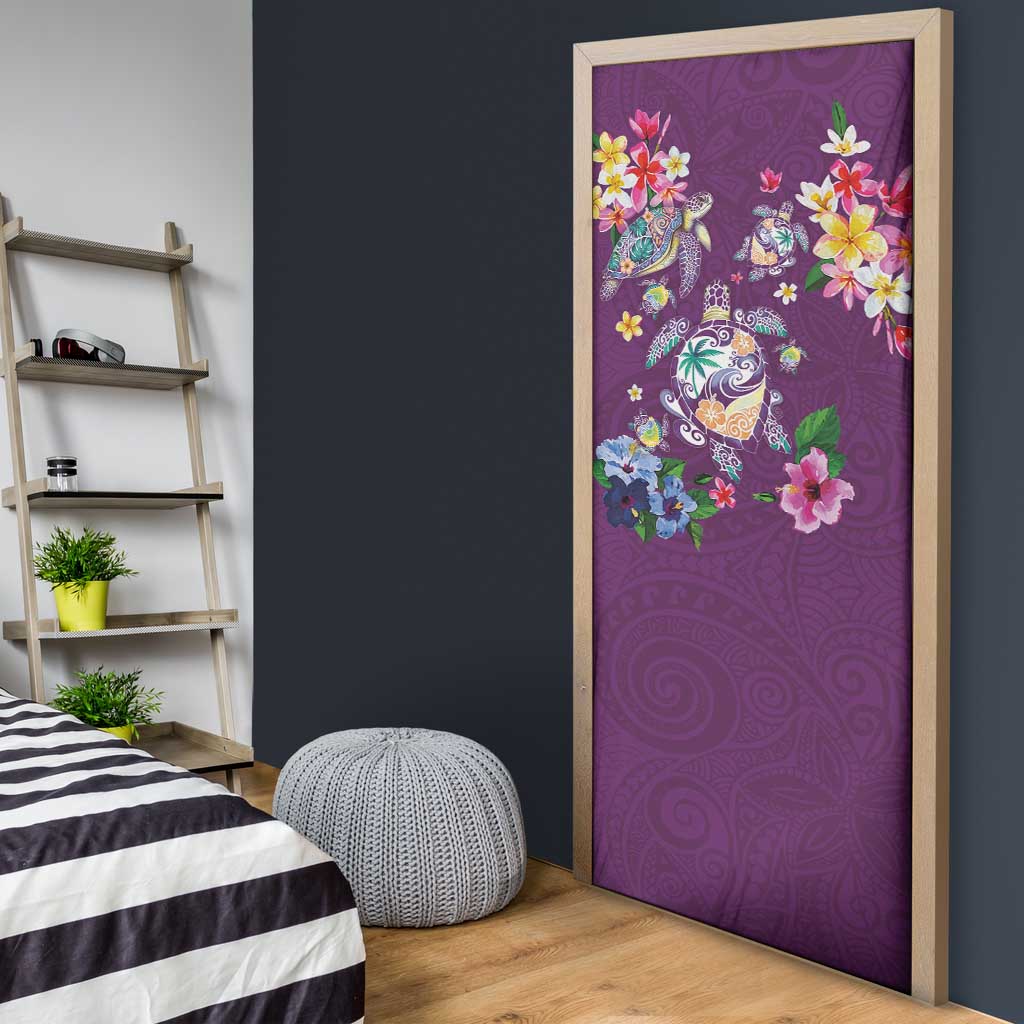 Hawaiian Turtles and Tropical Plants Door Cover Purple Watercolor