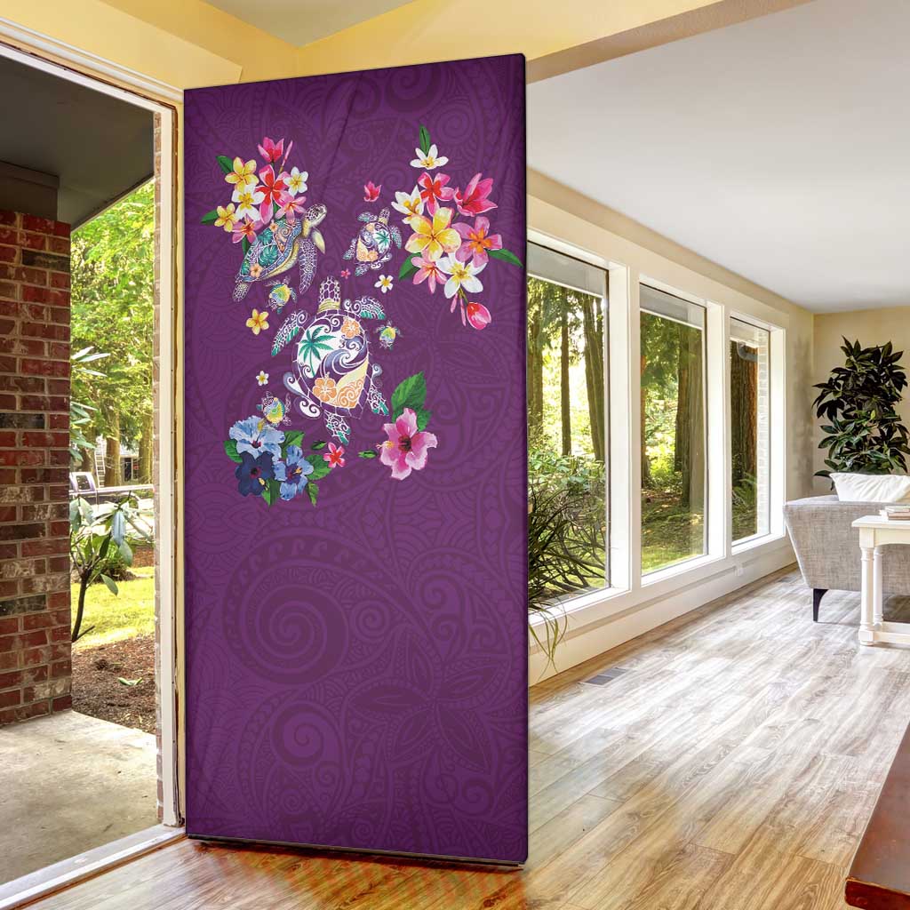 Hawaiian Turtles and Tropical Plants Door Cover Purple Watercolor