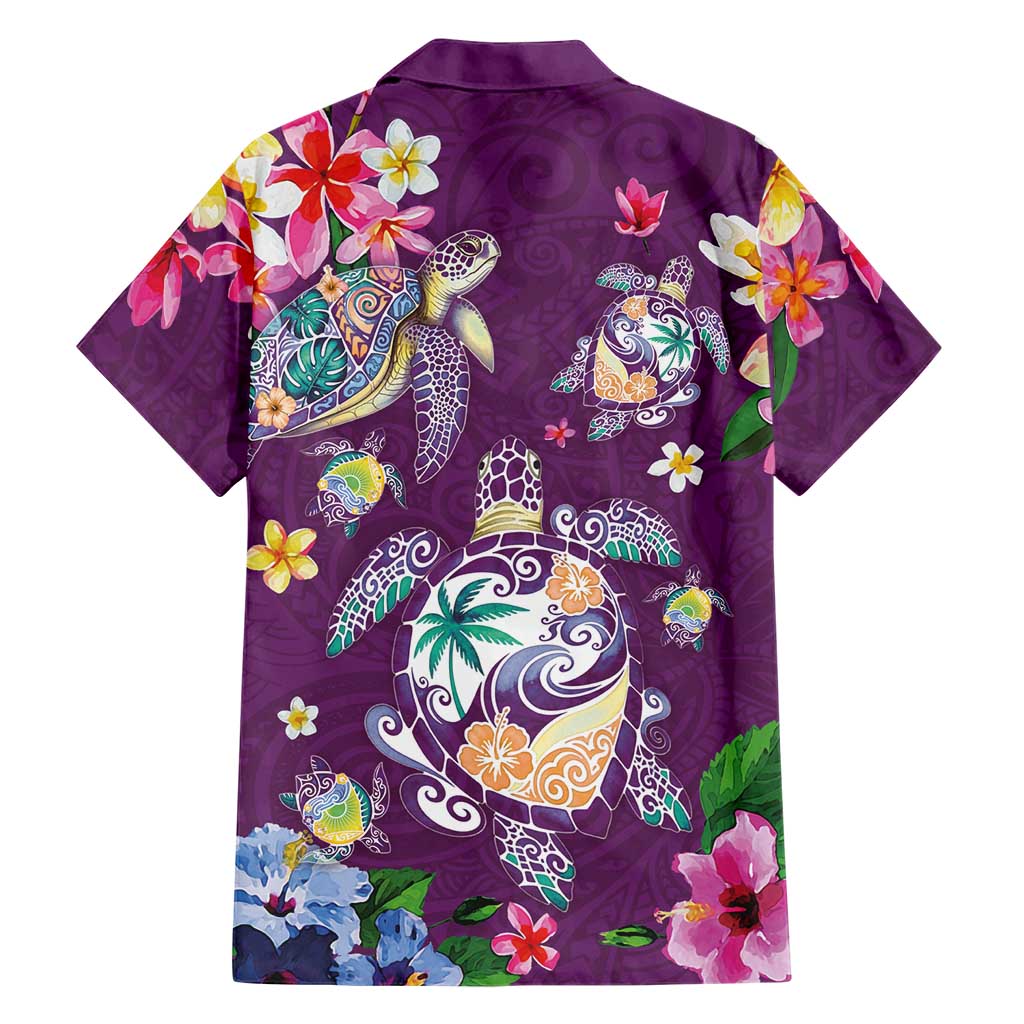 Hawaiian Turtles and Tropical Plants Family Matching Mermaid Dress and Hawaiian Shirt Purple Watercolor LT03 - Polynesian Pride