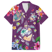 Hawaiian Turtles and Tropical Plants Family Matching Off Shoulder Maxi Dress and Hawaiian Shirt Purple Watercolor LT03 Dad's Shirt - Short Sleeve Purple - Polynesian Pride