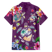 Hawaiian Turtles and Tropical Plants Family Matching Off Shoulder Maxi Dress and Hawaiian Shirt Purple Watercolor LT03 - Polynesian Pride