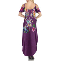 Hawaiian Turtles and Tropical Plants Family Matching Summer Maxi Dress and Hawaiian Shirt Purple Watercolor LT03 - Polynesian Pride