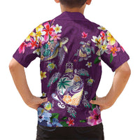 Hawaiian Turtles and Tropical Plants Family Matching Tank Maxi Dress and Hawaiian Shirt Purple Watercolor LT03 - Polynesian Pride