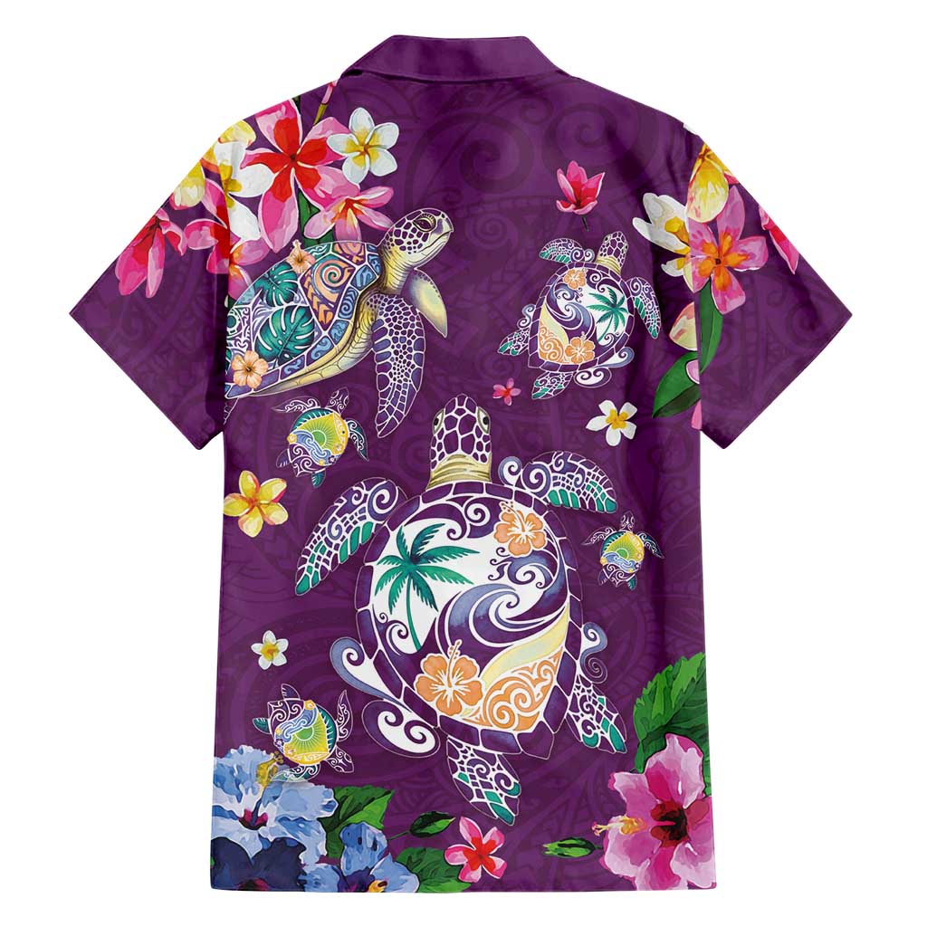 Hawaiian Turtles and Tropical Plants Family Matching Tank Maxi Dress and Hawaiian Shirt Purple Watercolor LT03 - Polynesian Pride