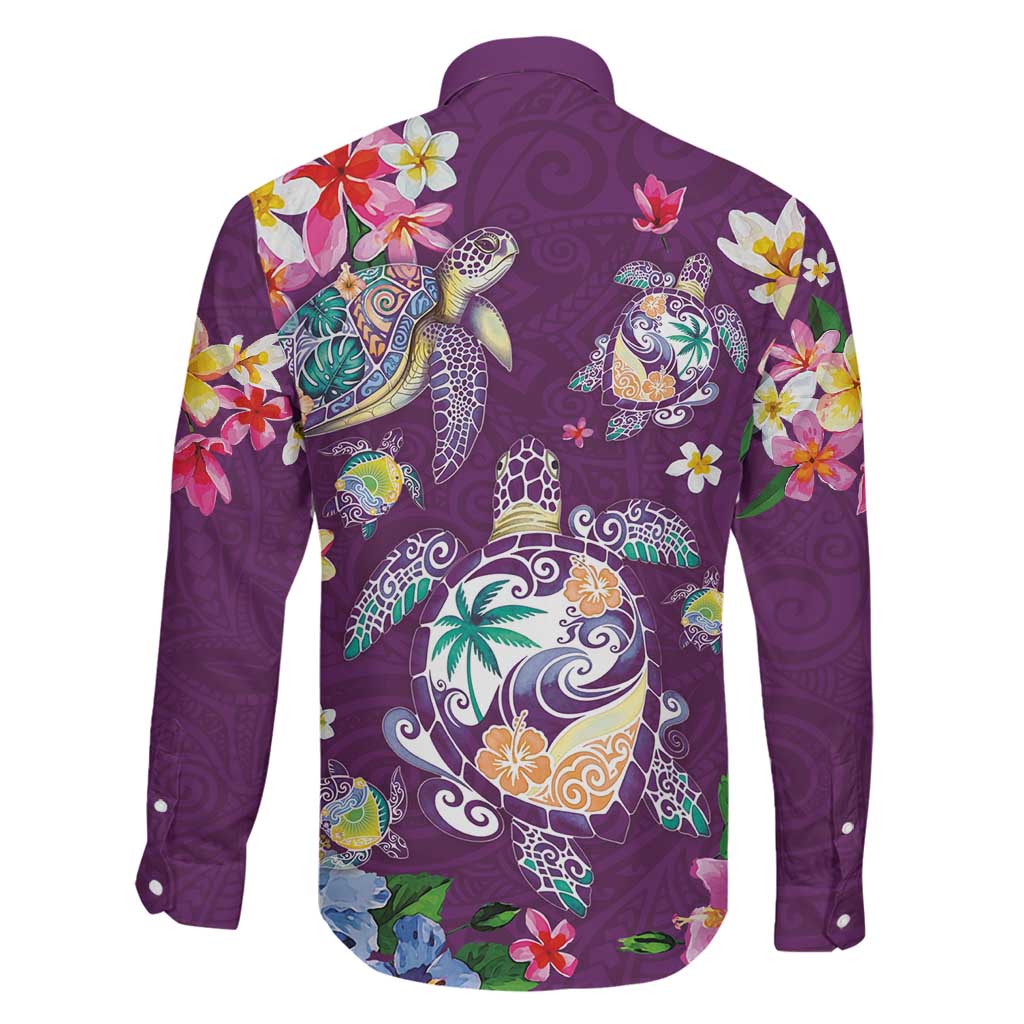 Hawaiian Turtles and Tropical Plants Family Matching Tank Maxi Dress and Hawaiian Shirt Purple Watercolor LT03 - Polynesian Pride