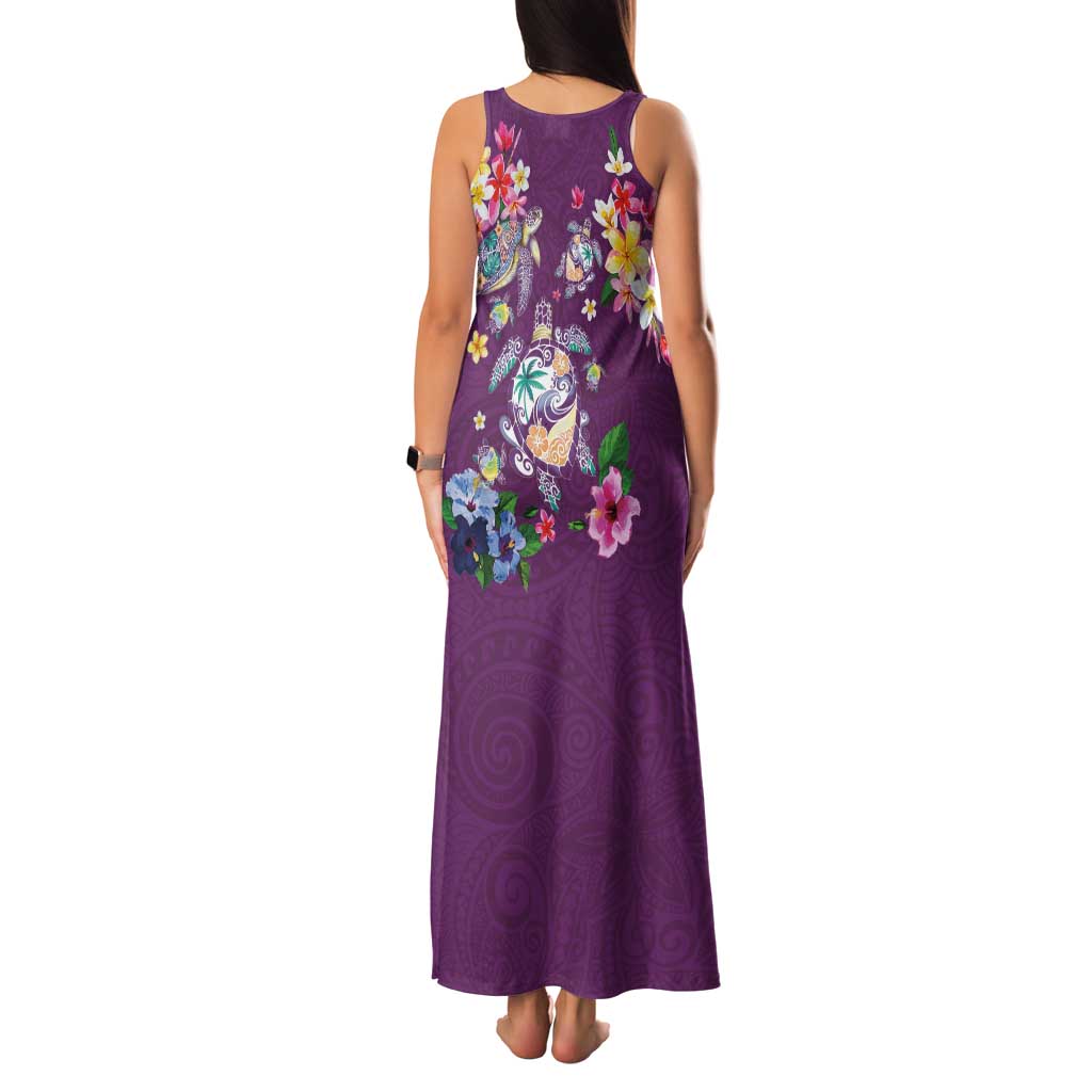 Hawaiian Turtles and Tropical Plants Family Matching Tank Maxi Dress and Hawaiian Shirt Purple Watercolor LT03 - Polynesian Pride