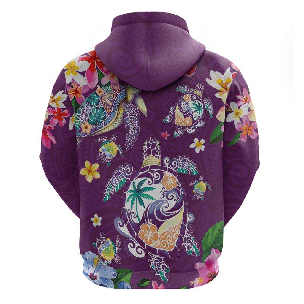Hawaiian Turtles and Tropical Plants Hoodie Purple Watercolor
