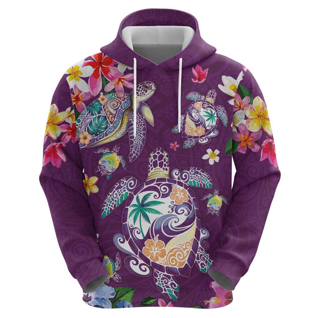 Hawaiian Turtles and Tropical Plants Hoodie Purple Watercolor