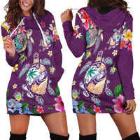 Hawaiian Turtles and Tropical Plants Hoodie Dress Purple Watercolor
