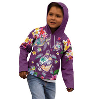 Hawaiian Turtles and Tropical Plants Kid Hoodie Purple Watercolor