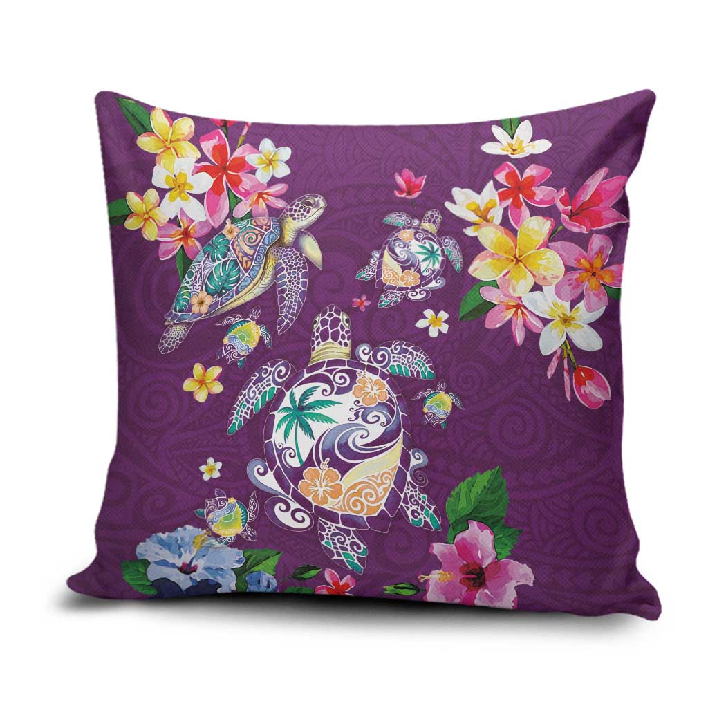Hawaiian Turtles and Tropical Plants Pillow Cover Purple Watercolor