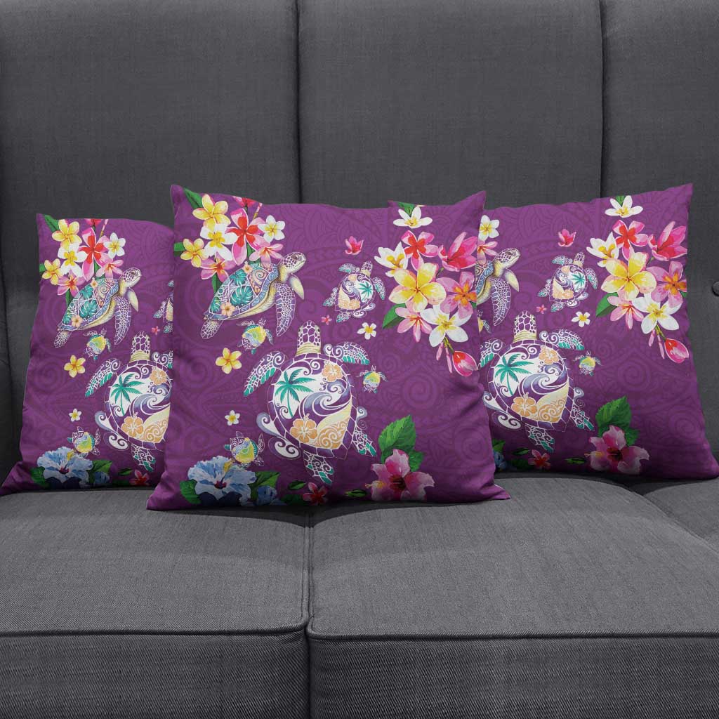 Hawaiian Turtles and Tropical Plants Pillow Cover Purple Watercolor