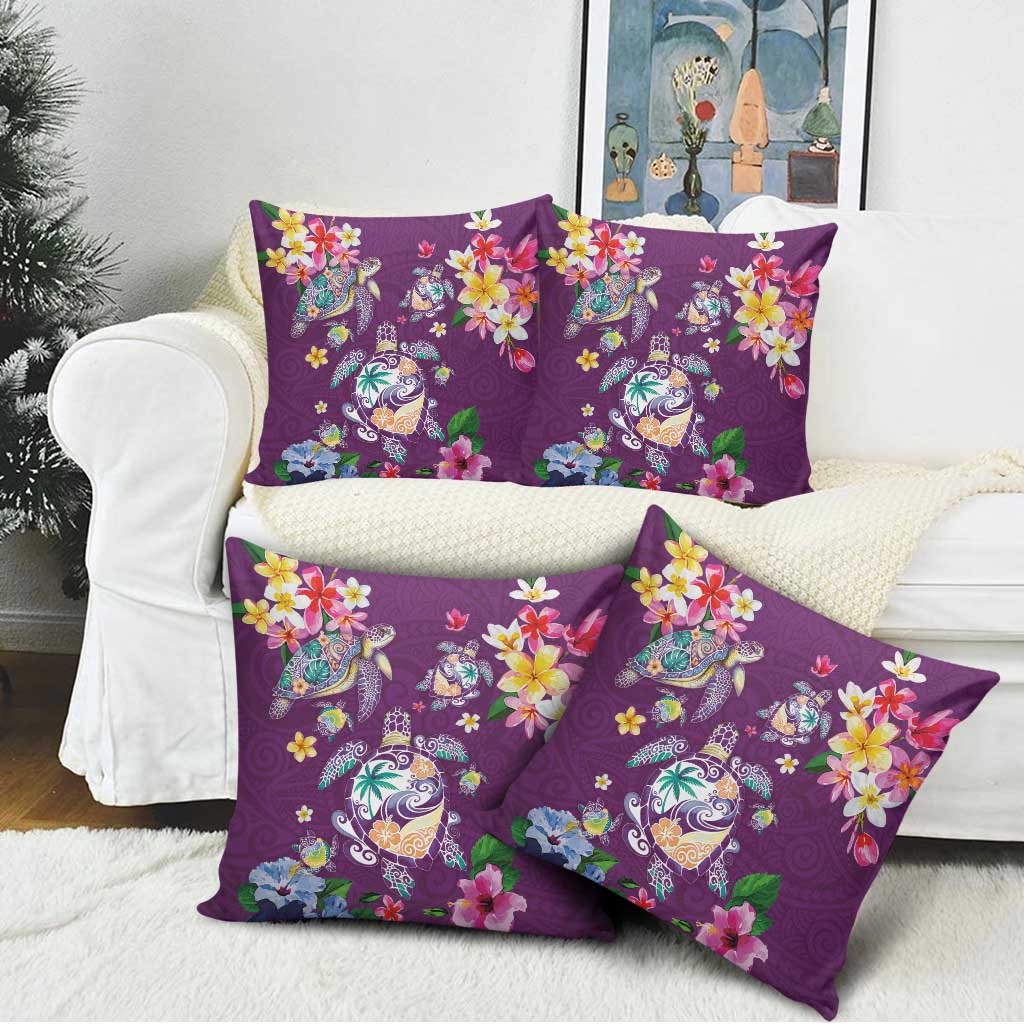 Hawaiian Turtles and Tropical Plants Pillow Cover Purple Watercolor
