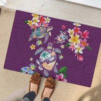 Hawaiian Turtles and Tropical Plants Rubber Doormat Purple Watercolor