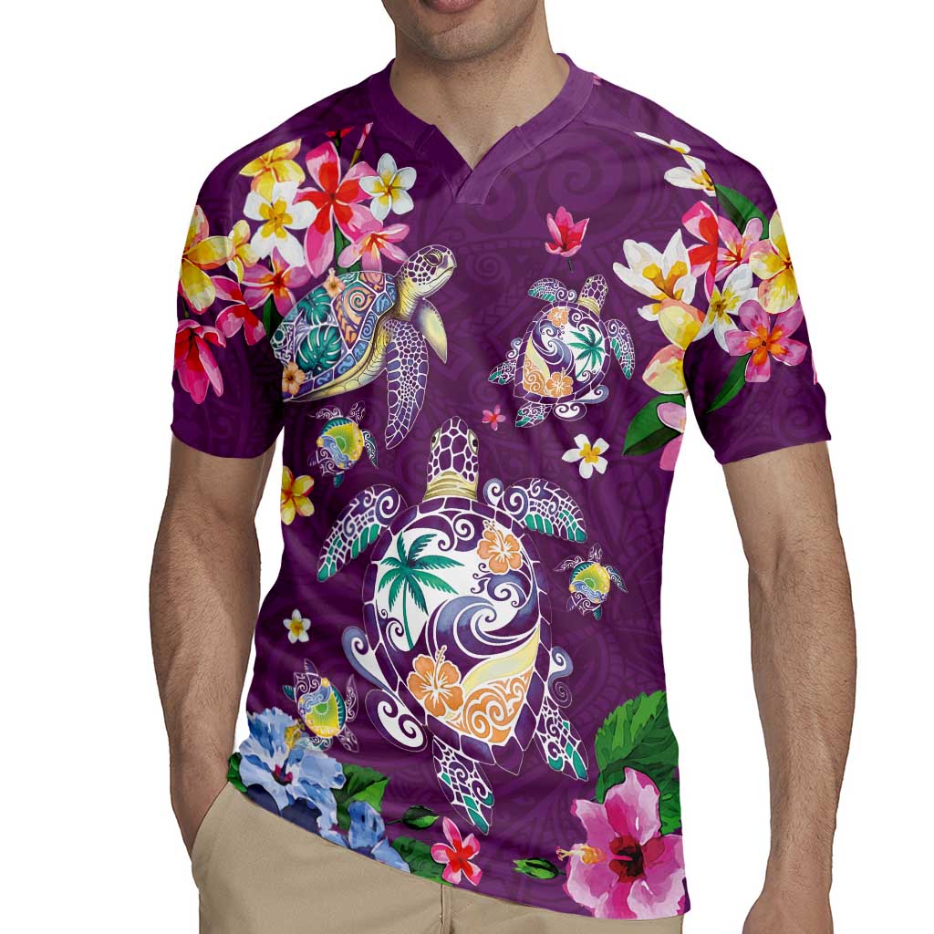 Hawaiian Turtles and Tropical Plants Rugby Jersey Purple Watercolor LT03 - Polynesian Pride