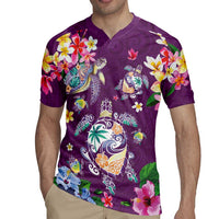 Hawaiian Turtles and Tropical Plants Rugby Jersey Purple Watercolor LT03 - Polynesian Pride