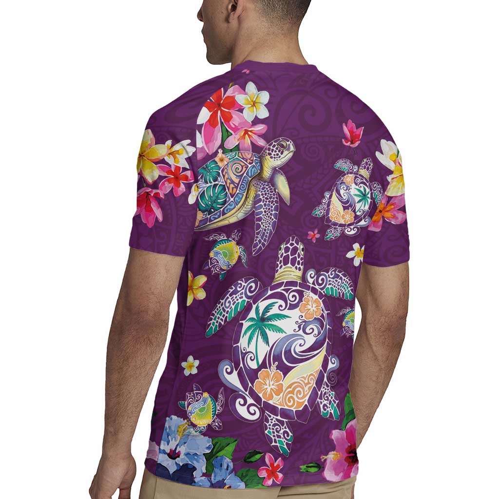 Hawaiian Turtles and Tropical Plants Rugby Jersey Purple Watercolor LT03 - Polynesian Pride