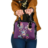 Hawaiian Turtles and Tropical Plants Shoulder Handbag Purple Watercolor