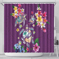 Hawaiian Turtles and Tropical Plants Shower Curtain Purple Watercolor