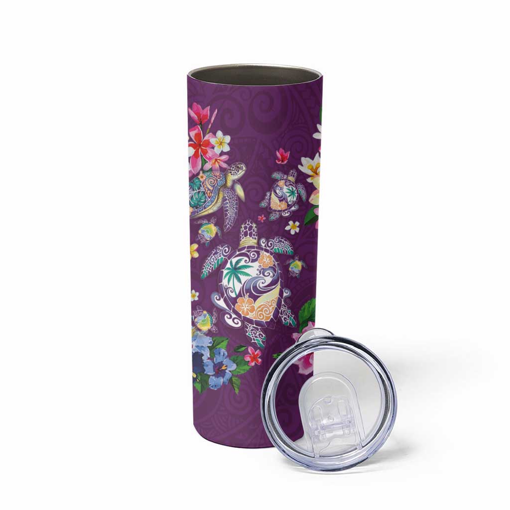 Hawaiian Turtles and Tropical Plants Skinny Tumbler Purple Watercolor