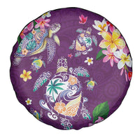 Hawaiian Turtles and Tropical Plants Spare Tire Cover Purple Watercolor
