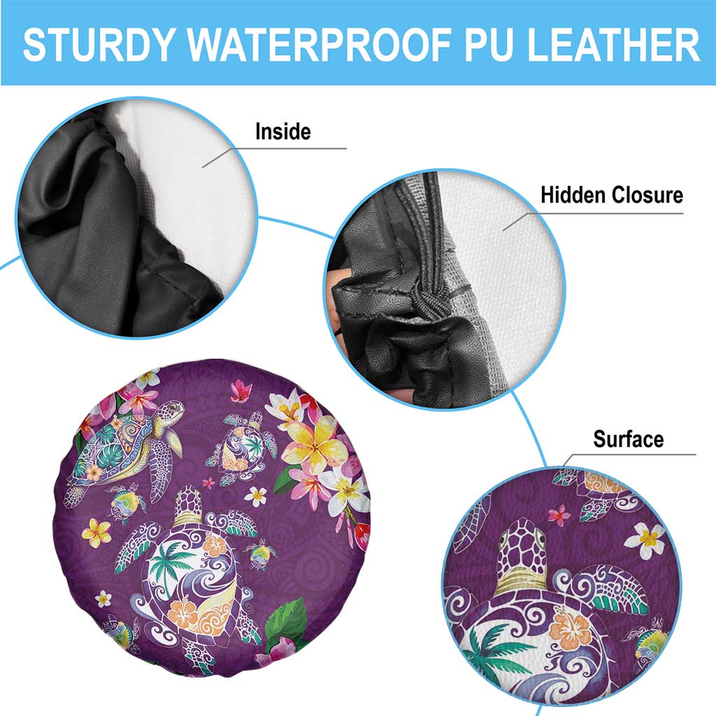 Hawaiian Turtles and Tropical Plants Spare Tire Cover Purple Watercolor