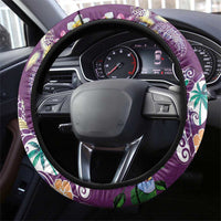 Hawaiian Turtles and Tropical Plants Steering Wheel Cover Purple Watercolor