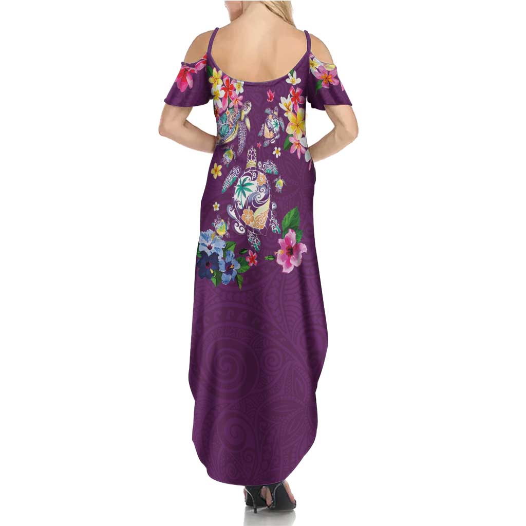 Hawaiian Turtles and Tropical Plants Summer Maxi Dress Purple Watercolor