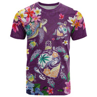 Hawaiian Turtles and Tropical Plants T Shirt Purple Watercolor