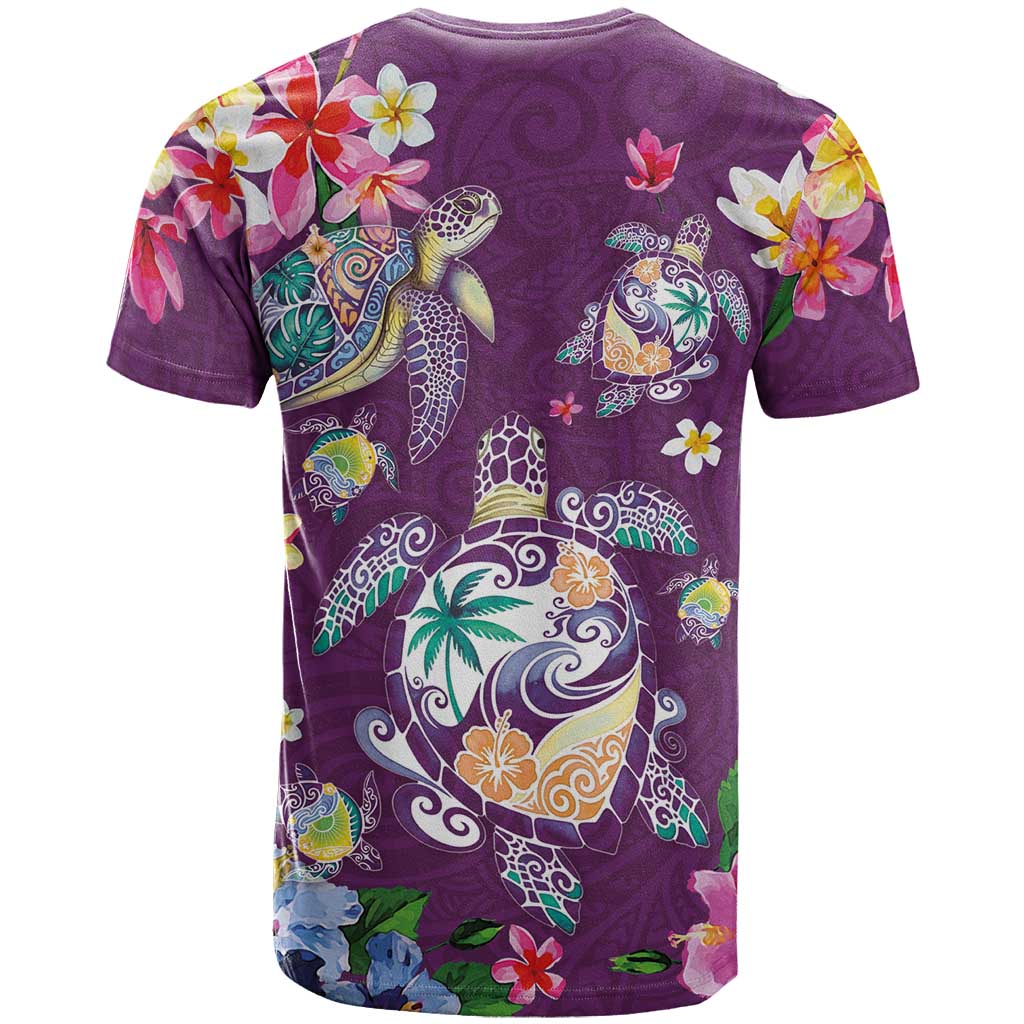 Hawaiian Turtles and Tropical Plants T Shirt Purple Watercolor