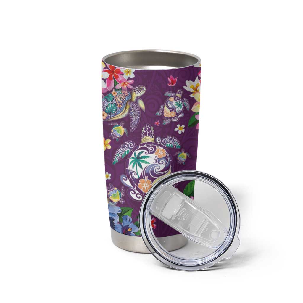 Hawaiian Turtles and Tropical Plants Tumbler Cup Purple Watercolor