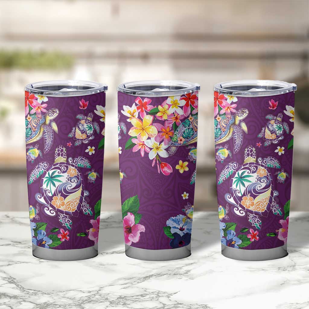 Hawaiian Turtles and Tropical Plants Tumbler Cup Purple Watercolor