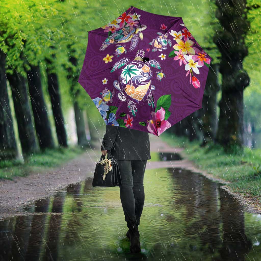 Hawaiian Turtles and Tropical Plants Umbrella Purple Watercolor