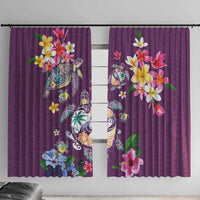 Hawaiian Turtles and Tropical Plants Window Curtain Purple Watercolor