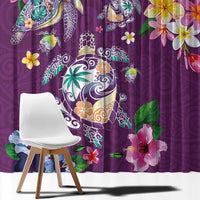 Hawaiian Turtles and Tropical Plants Window Curtain Purple Watercolor