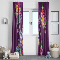Hawaiian Turtles and Tropical Plants Window Curtain Purple Watercolor