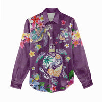 Hawaiian Turtles and Tropical Plants Women Casual Shirt Purple Watercolor