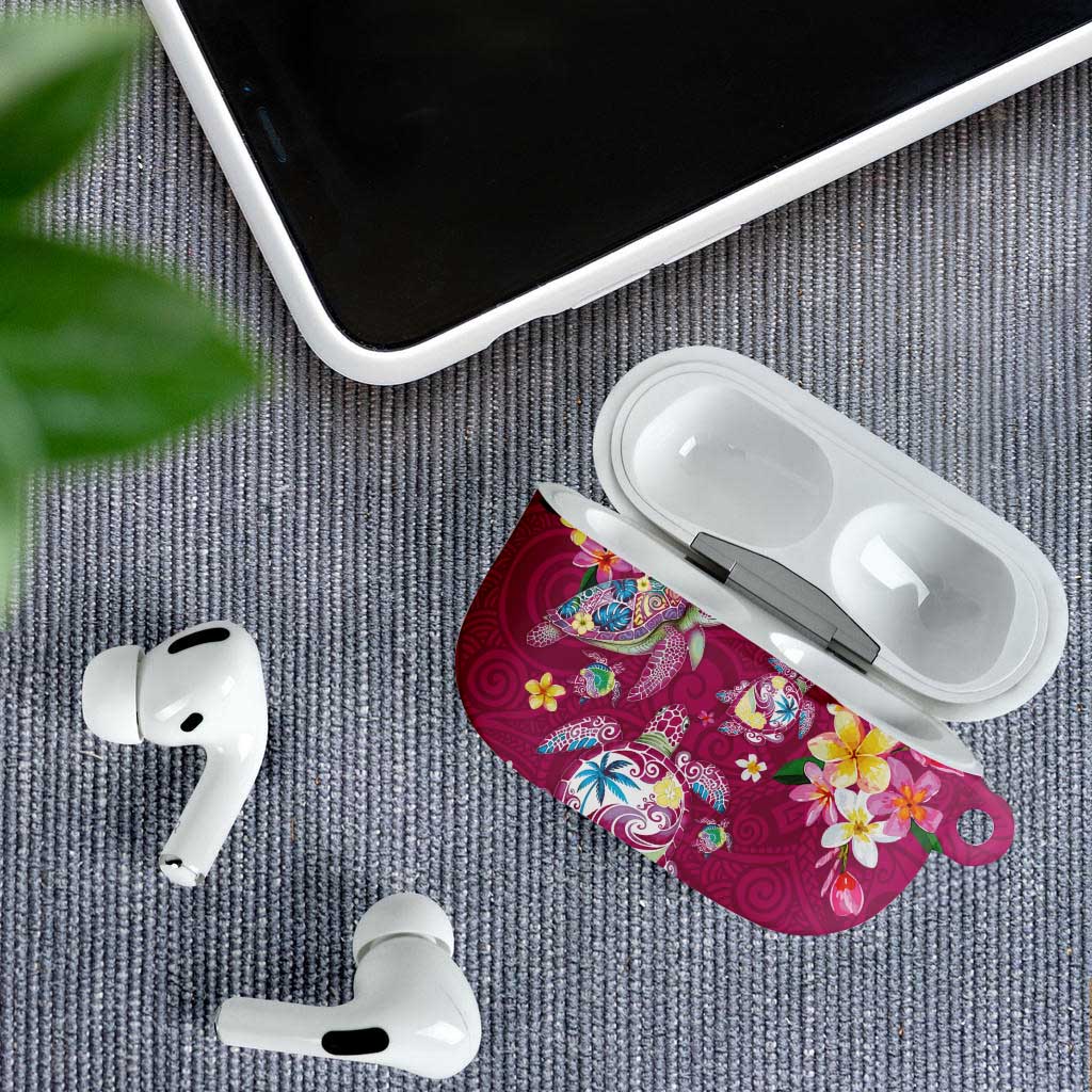 Hawaiian Turtles and Tropical Plants AirPods Case Pink Watercolor
