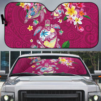 Hawaiian Turtles and Tropical Plants Auto Sun Shade Pink Watercolor