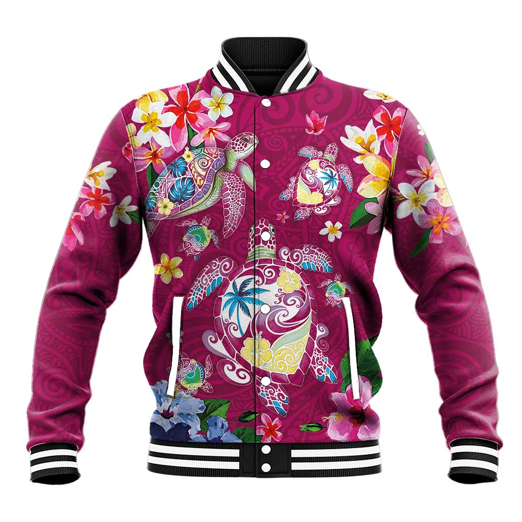 Hawaiian Turtles and Tropical Plants Baseball Jacket Pink Watercolor