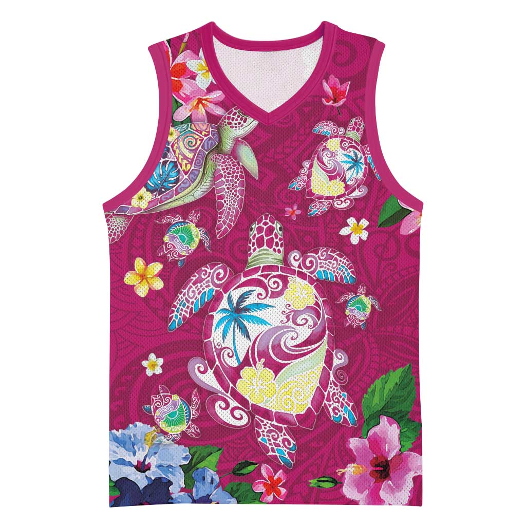 Hawaiian Turtles and Tropical Plants Basketball Jersey Pink Watercolor