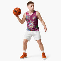 Hawaiian Turtles and Tropical Plants Basketball Jersey Pink Watercolor