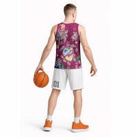 Hawaiian Turtles and Tropical Plants Basketball Jersey Pink Watercolor