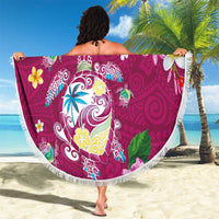 Hawaiian Turtles and Tropical Plants Beach Blanket Pink Watercolor