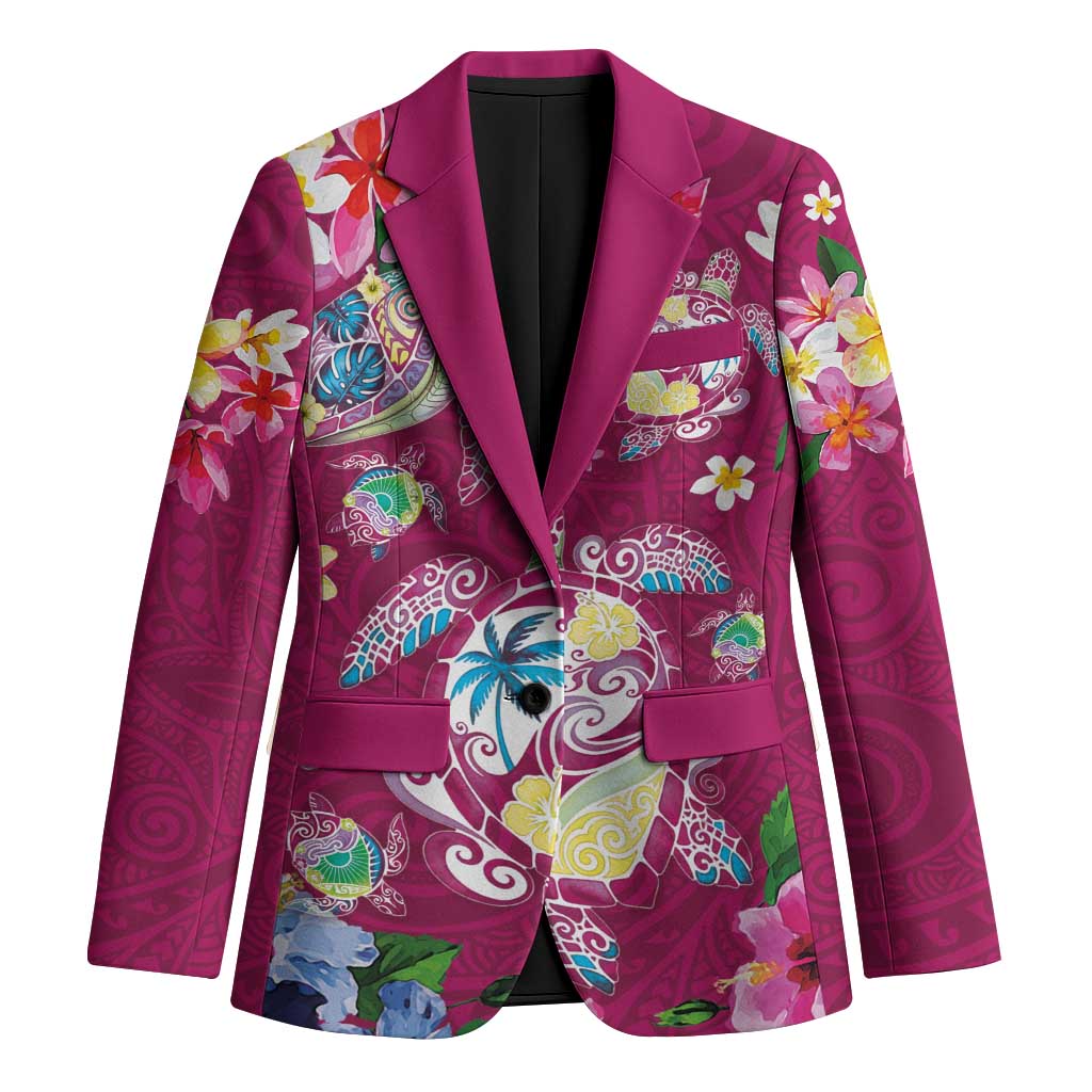 Hawaiian Turtles and Tropical Plants Blazer Pink Watercolor LT03 Unisex Pink - Polynesian Pride