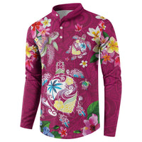 Hawaiian Turtles and Tropical Plants Button Sweatshirt Pink Watercolor