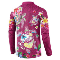Hawaiian Turtles and Tropical Plants Button Sweatshirt Pink Watercolor
