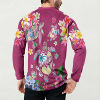 Hawaiian Turtles and Tropical Plants Button Sweatshirt Pink Watercolor